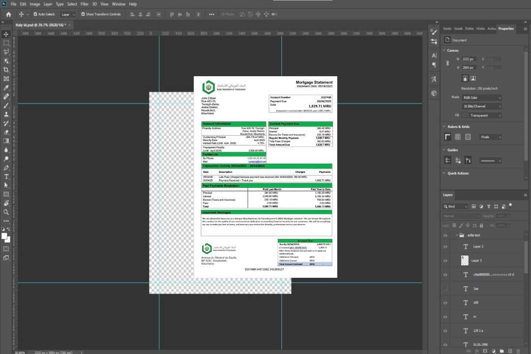 Mauritanie Modèle Word et PDF de relevé hypothécaire de la Banque Mauritanienne de l'Investissement (BMI) template
